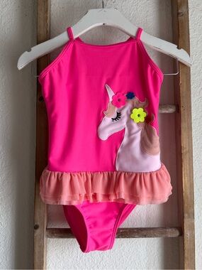 Unbranded Embroidered Unicorn Neon One Piece Swimsuit girls sz: 8-10
